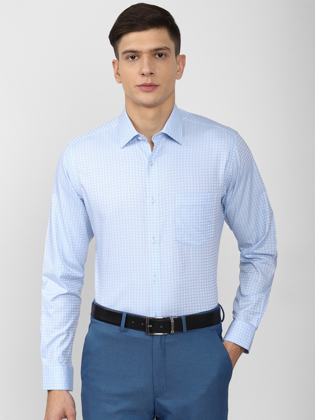 

Van Heusen Men Blue Grid Tattersall Checks Checked Formal Shirt 100% Cotton