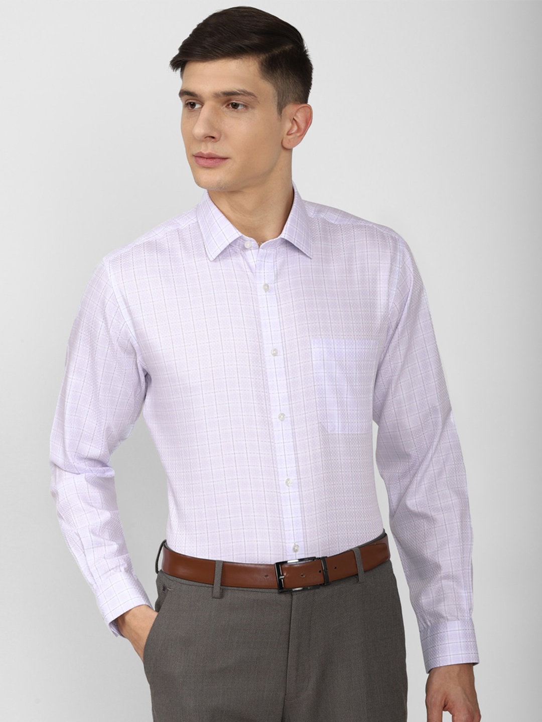 

Van Heusen Men Purple Grid Tattersall Checks Checked Formal Shirt 100% Cotton