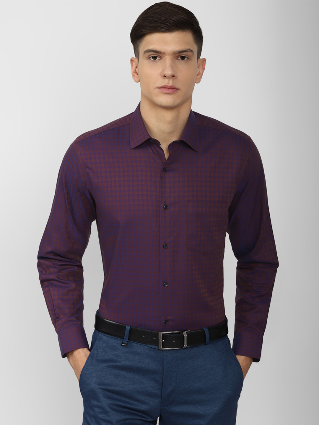 

Van Heusen Men Purple Checked Pure Cotton Formal Shirt