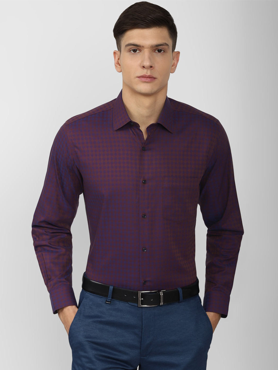 

Van Heusen Men Purple & Maroon Checked Pure Cotton Formal Shirt
