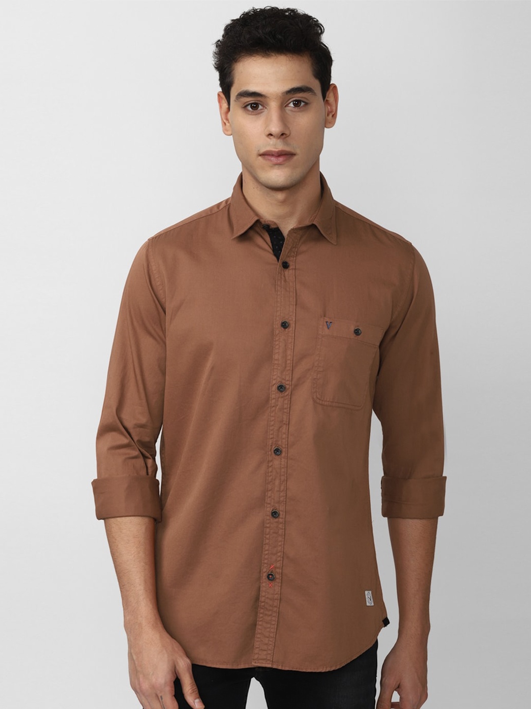 

VAN HEUSEN DENIM LABS Men Brown Slim Fit Pure Cotton Casual Shirt