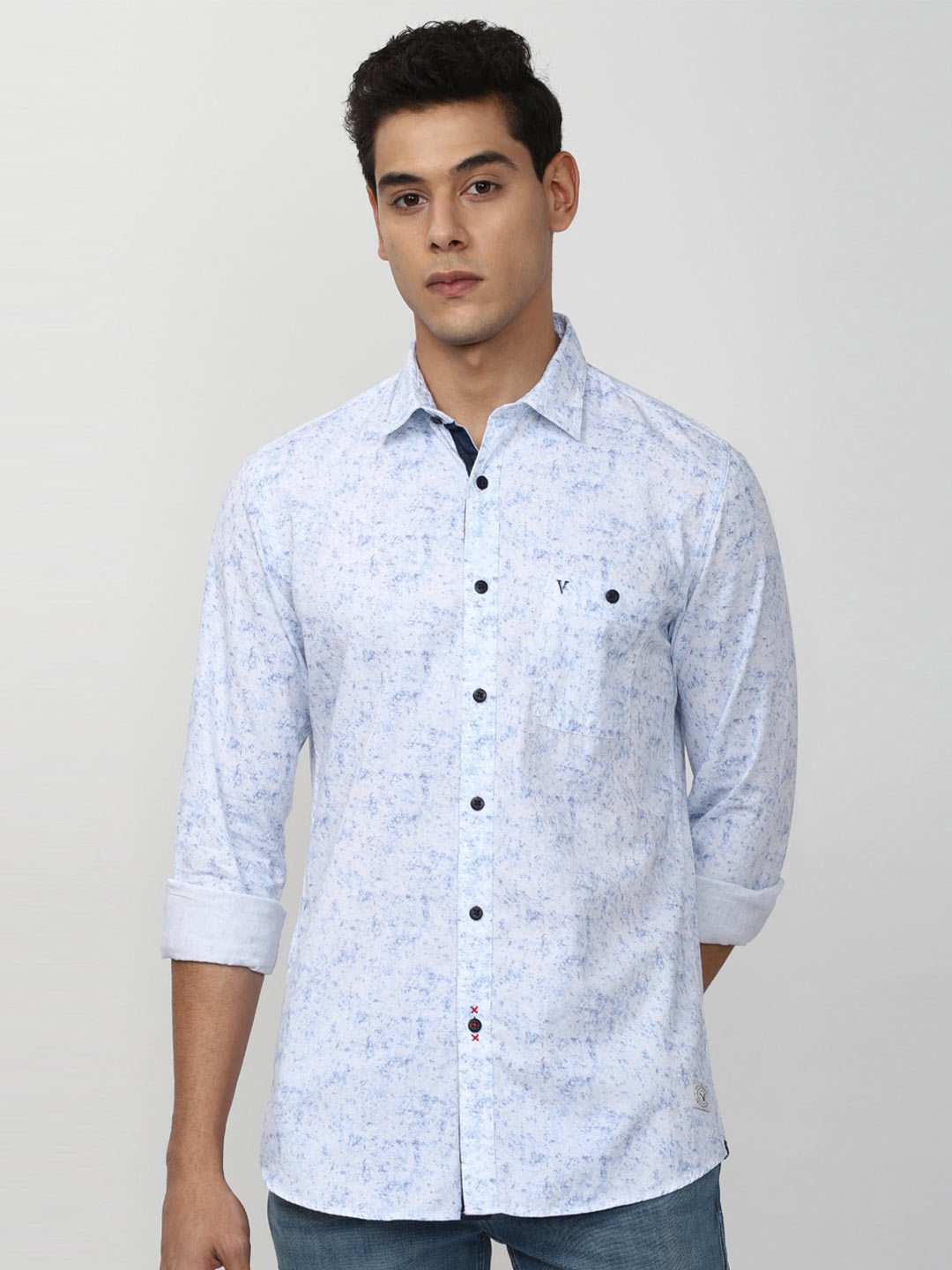 

VAN HEUSEN DENIM LABS Men Blue Slim Fit Floral Printed Casual Shirt