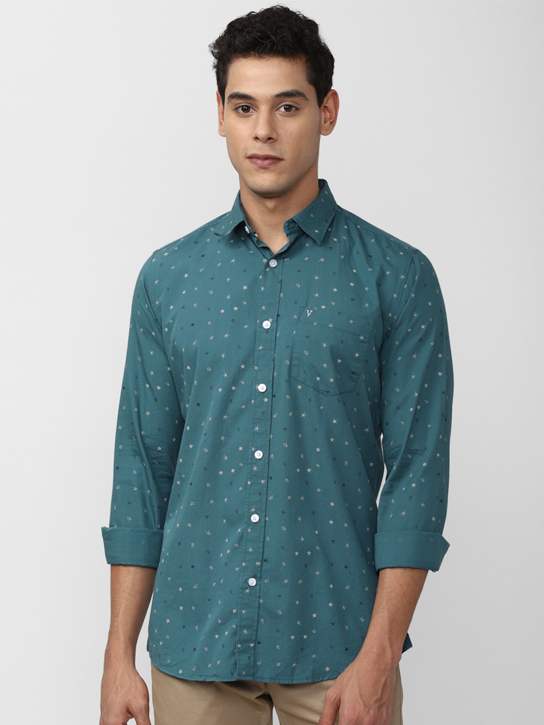 

Van Heusen Sport Men Teal Green Slim Fit Micro Ditsy Printed Cotton Casual Shirt