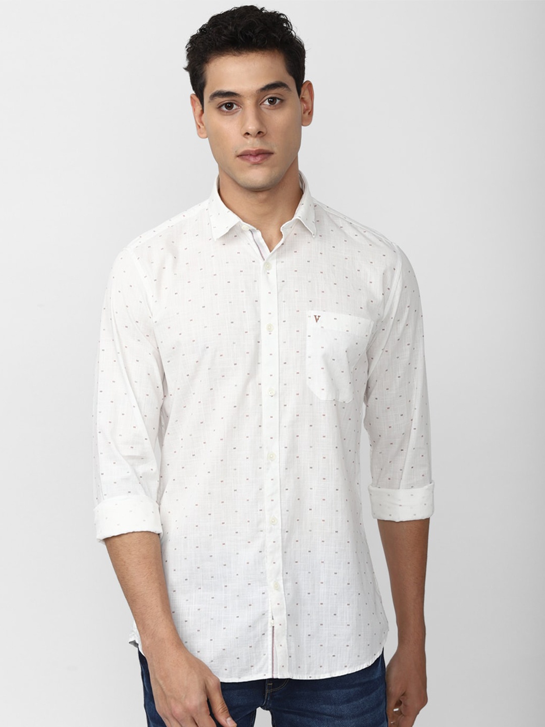 

Van Heusen Sport Men White Slim Fit Printed 100% Cotton Casual Shirt