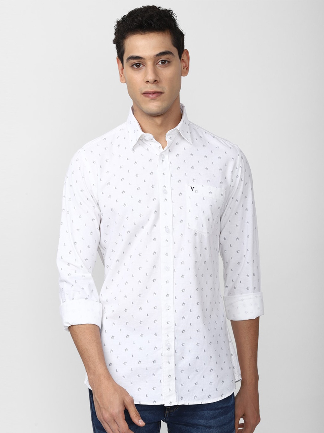 

Van Heusen Sport Men White Slim Fit Printed Casual Shirt 100% Cotton