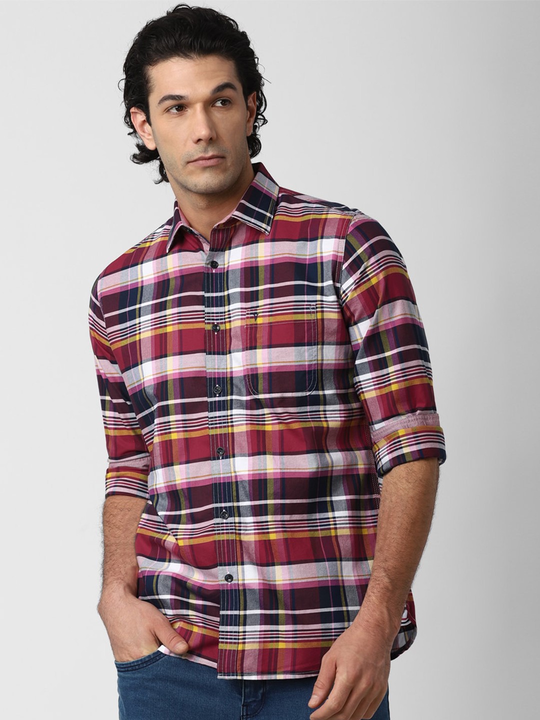 

Van Heusen Sport Men Maroon Slim Fit Tartan Checked Cotton Casual Shirt