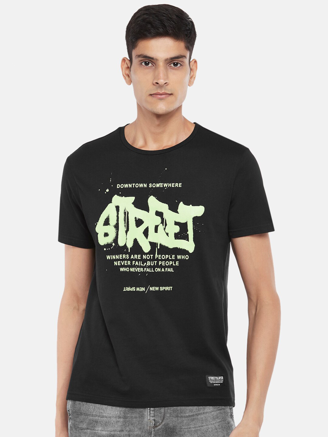 

People Men Black Printed Cotton T-shirt