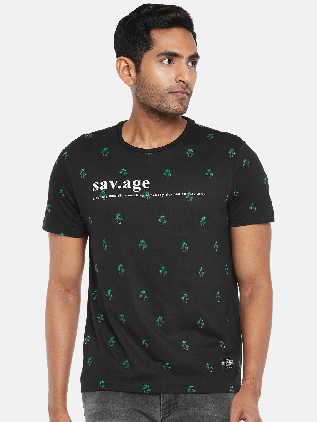 

People Men Black Printed Cotton T-shirt