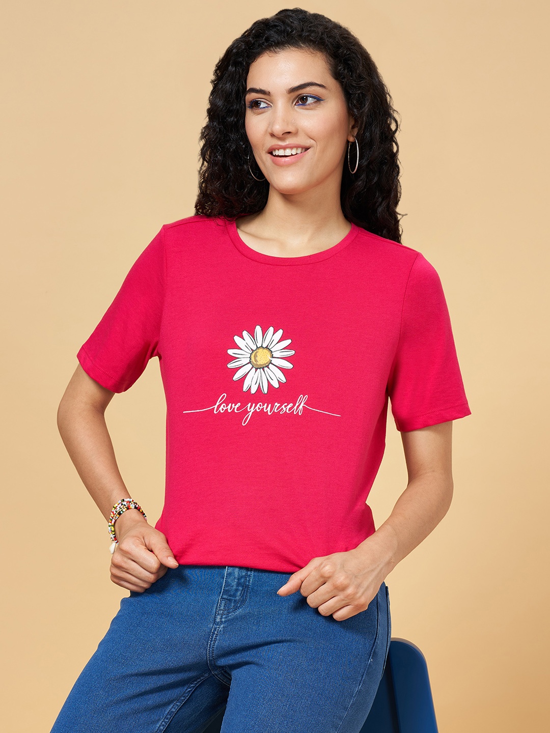 

People Women Pink Typography Printed T-shirt