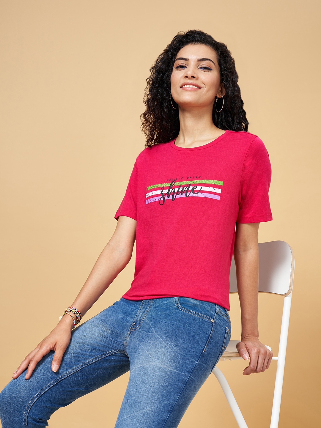 

People Women Red Typography Printed Cotton T-shirt