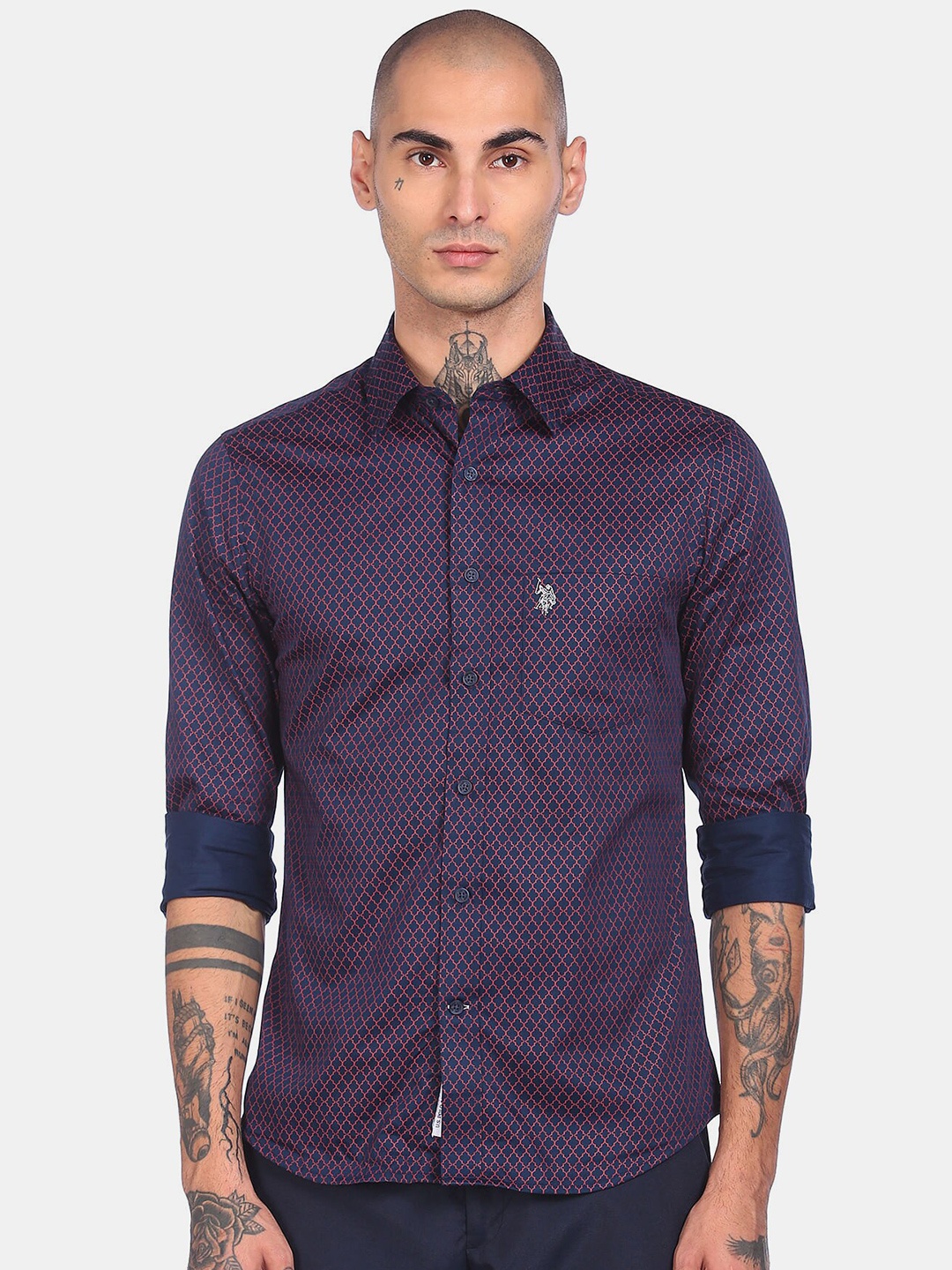 

U S Polo Assn Men Blue Printed Casual Shirt