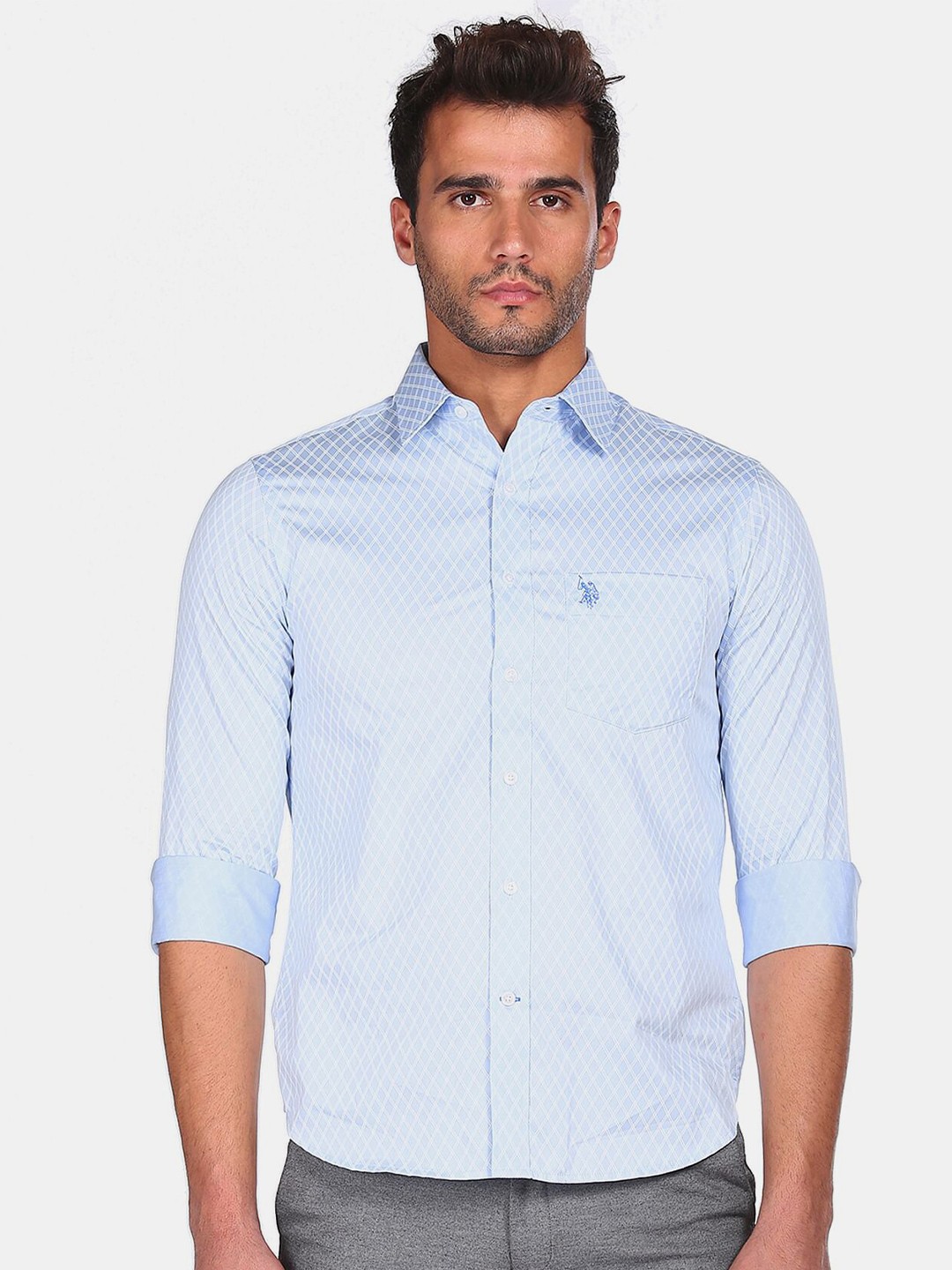 

U S Polo Assn Men Blue Printed Casual Shirt