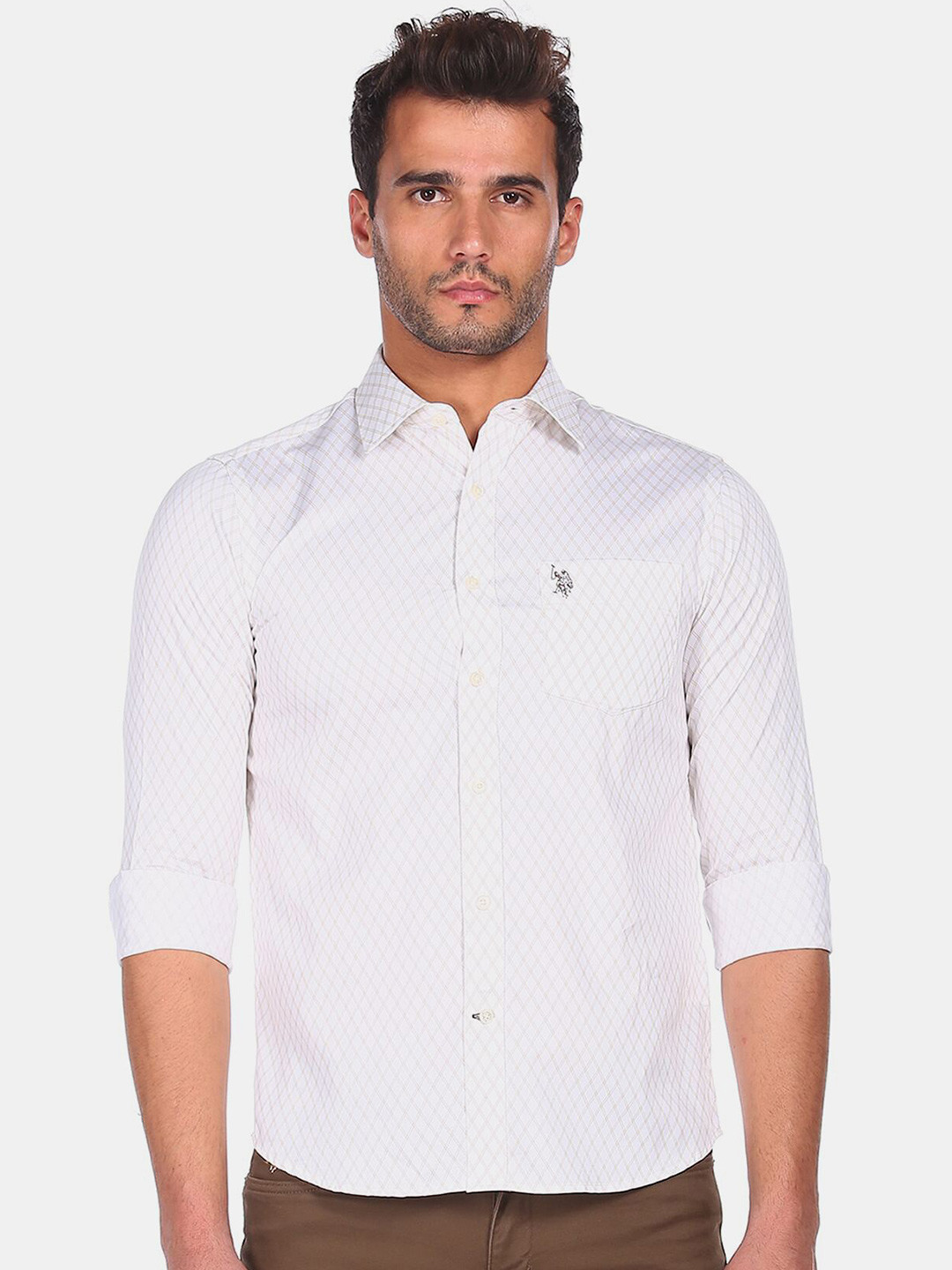 

U S Polo Assn Men Beige Printed Casual Shirt