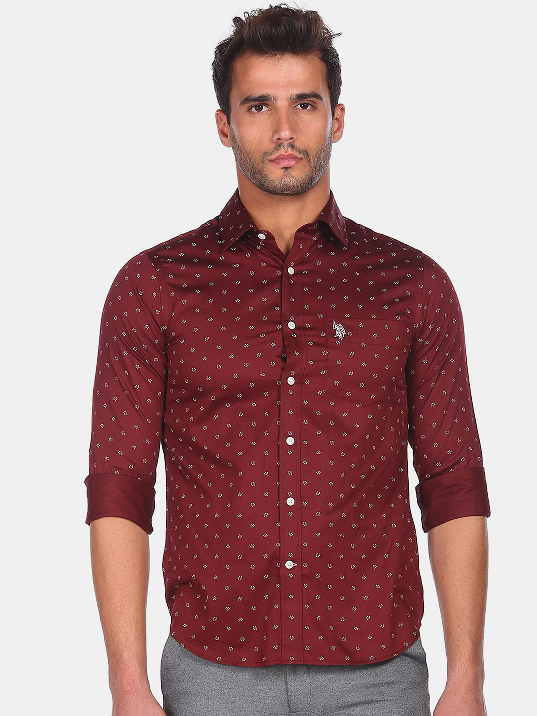 

U S Polo Assn Men Red Printed Casual Shirt