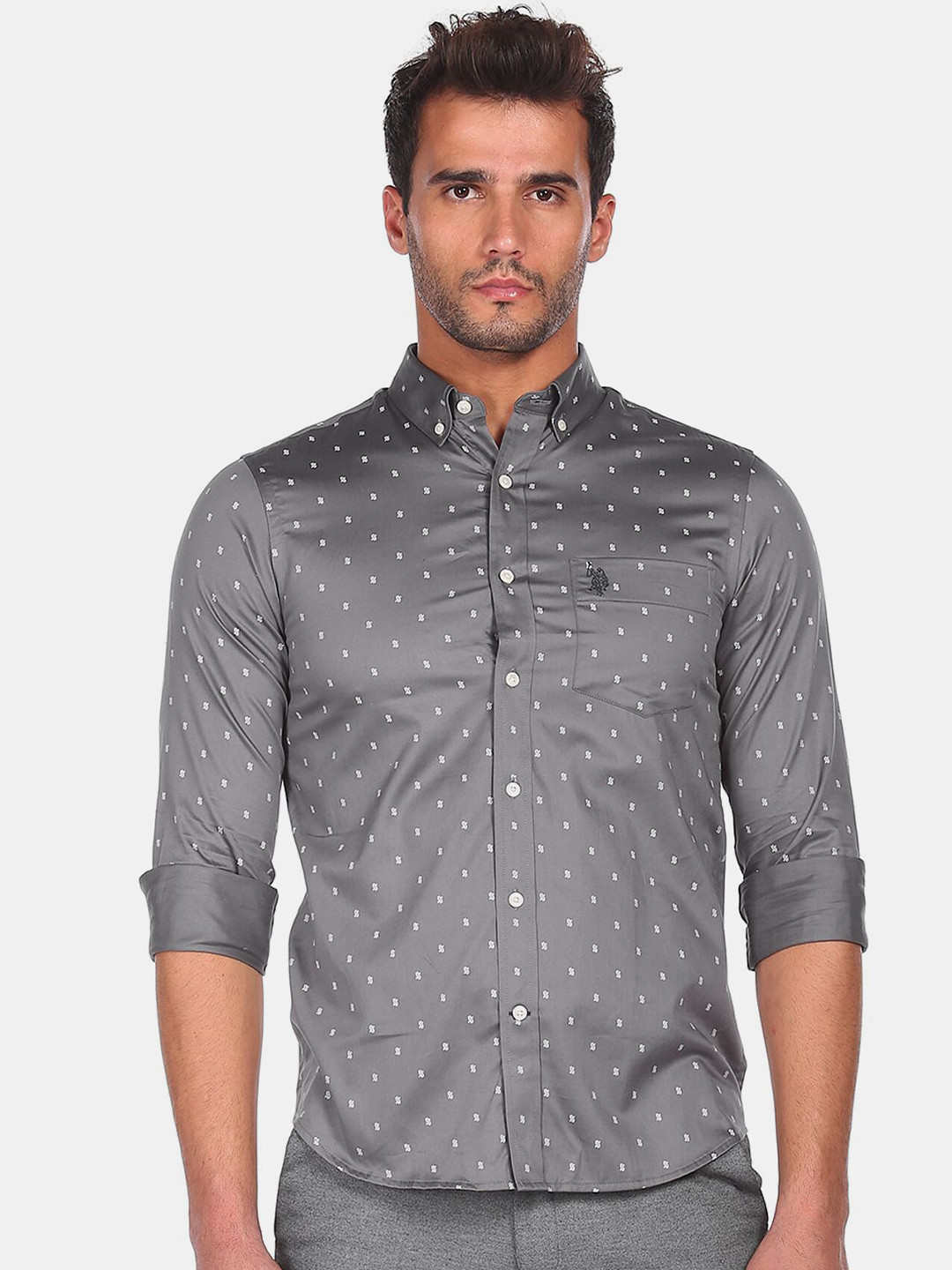 

U S Polo Assn Men Grey Printed Casual Shirt