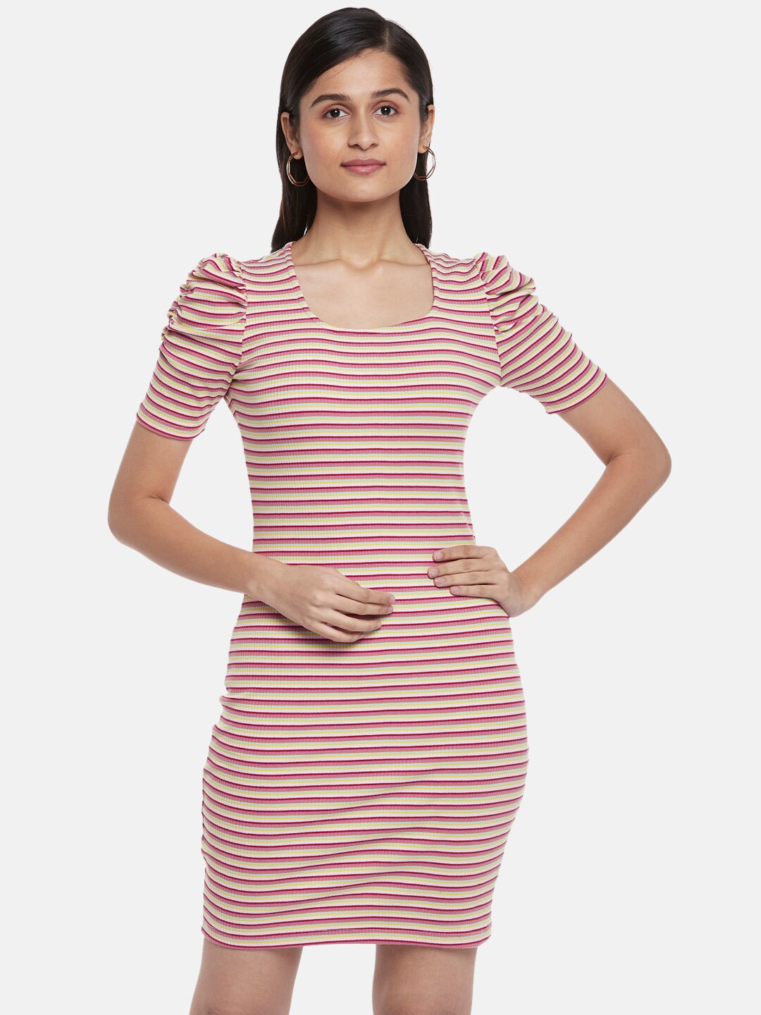 

People Pink Striped Bodycon Dress