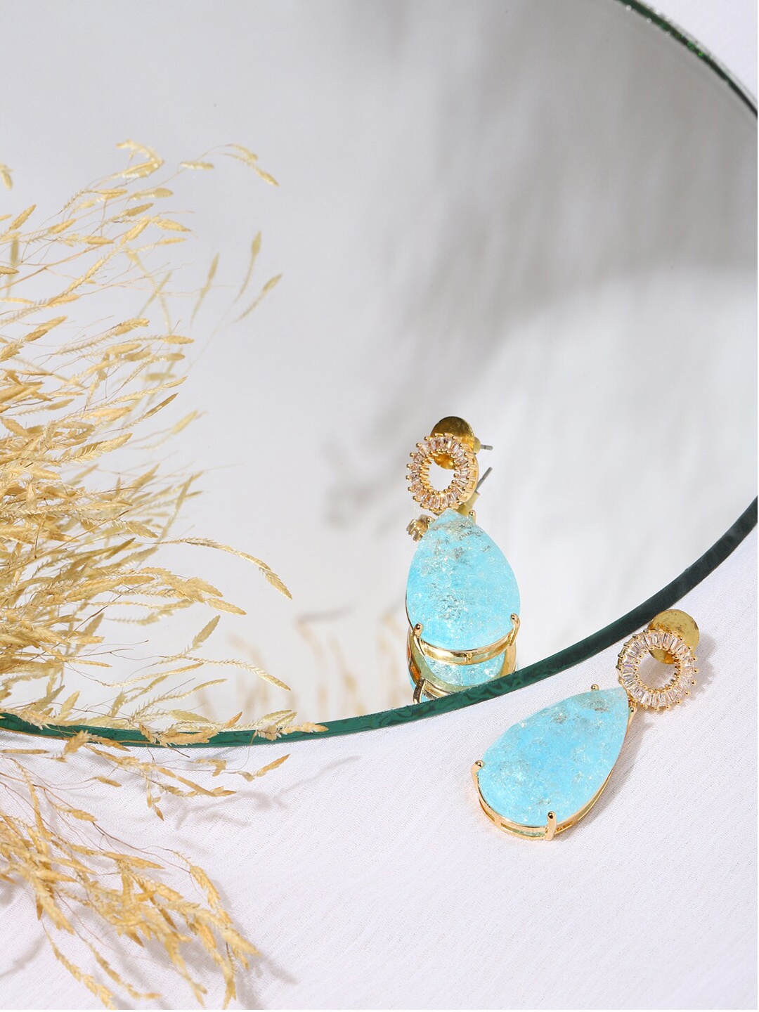 

RITU SINGH Women Turquoise Blue Contemporary Drop Earrings
