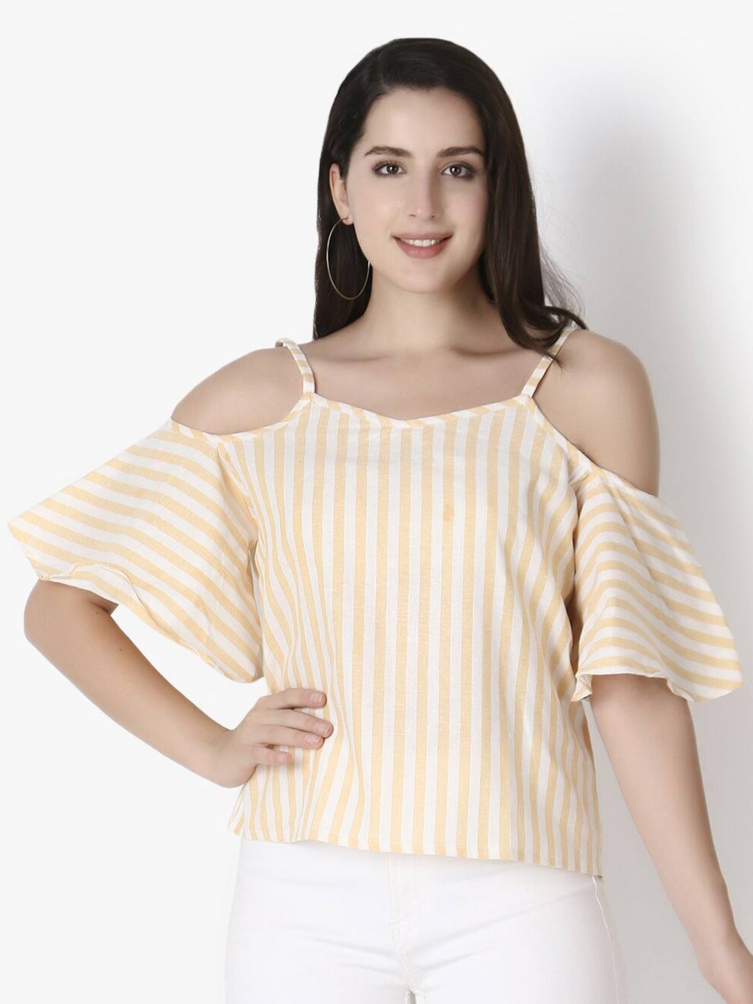 

GRECIILOOKS Yellow Striped Top