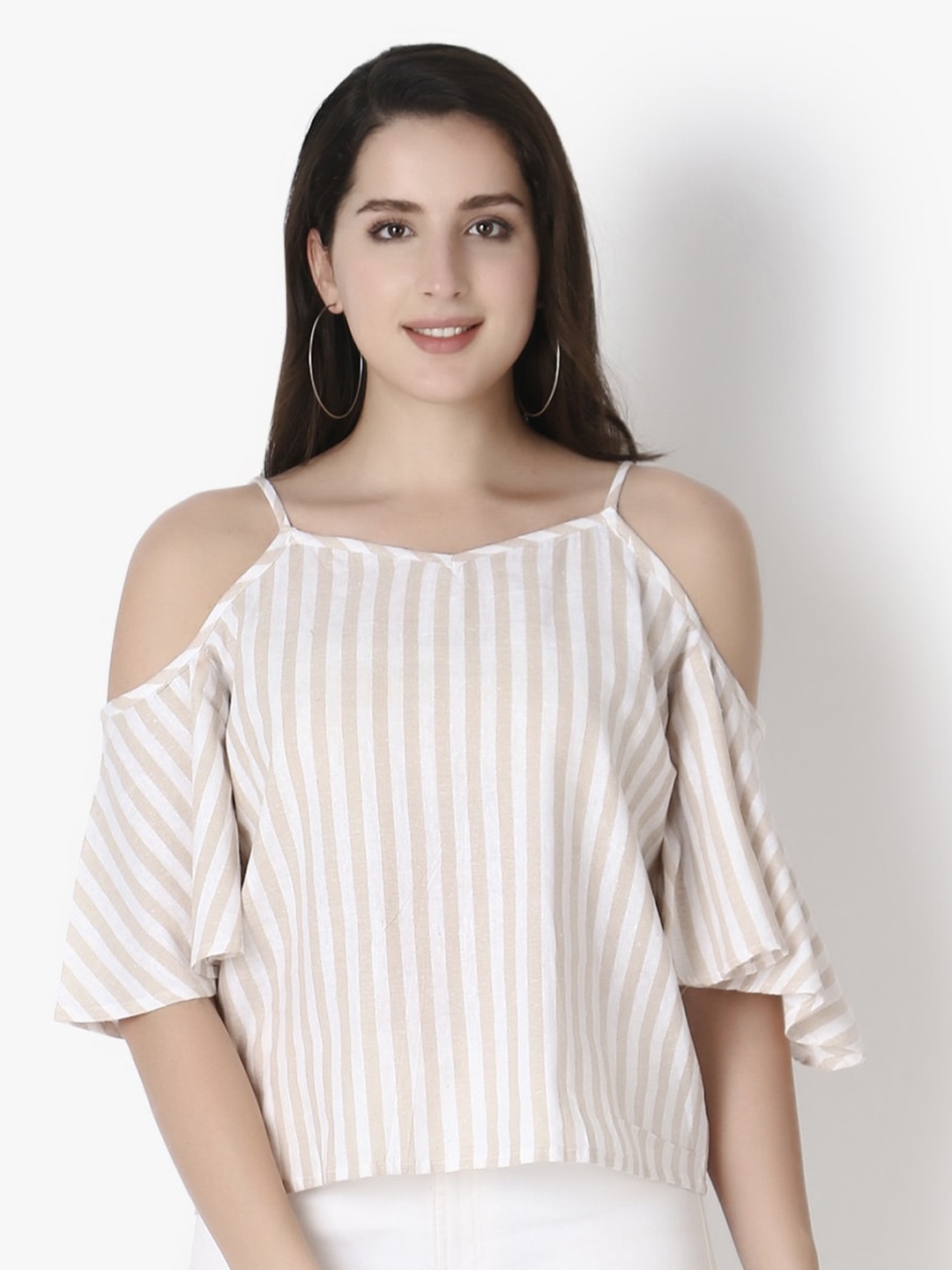 

GRECIILOOKS Beige Striped Top