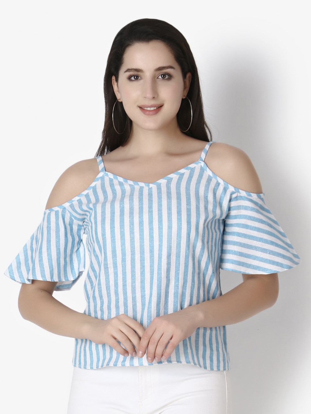 

GRECIILOOKS Turquoise Blue Striped Top