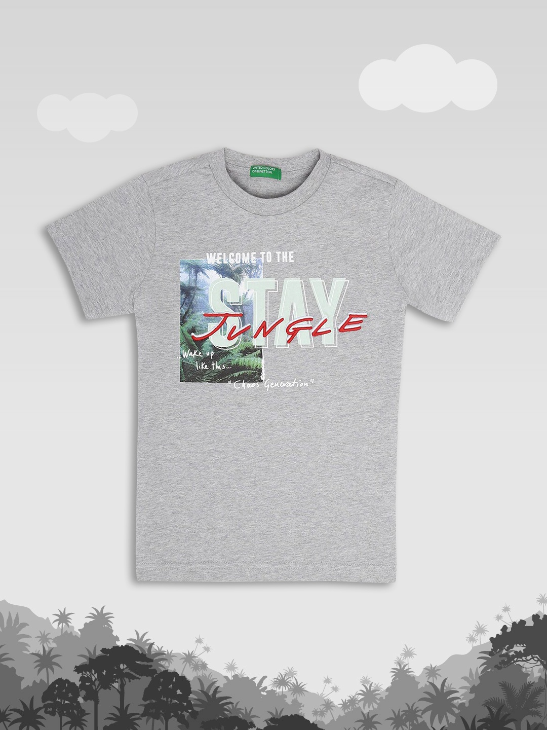

United Colors of Benetton Boys Grey Printed Applique T-shirt