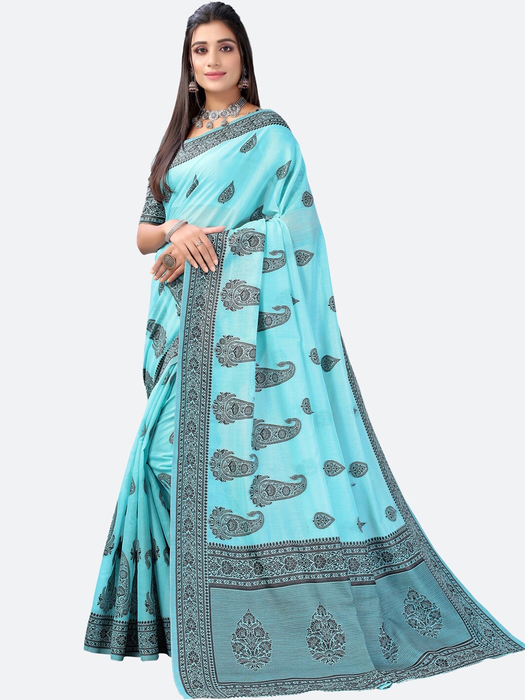 

Satrani Blue & Black Paisley Woven Design Paithani Saree
