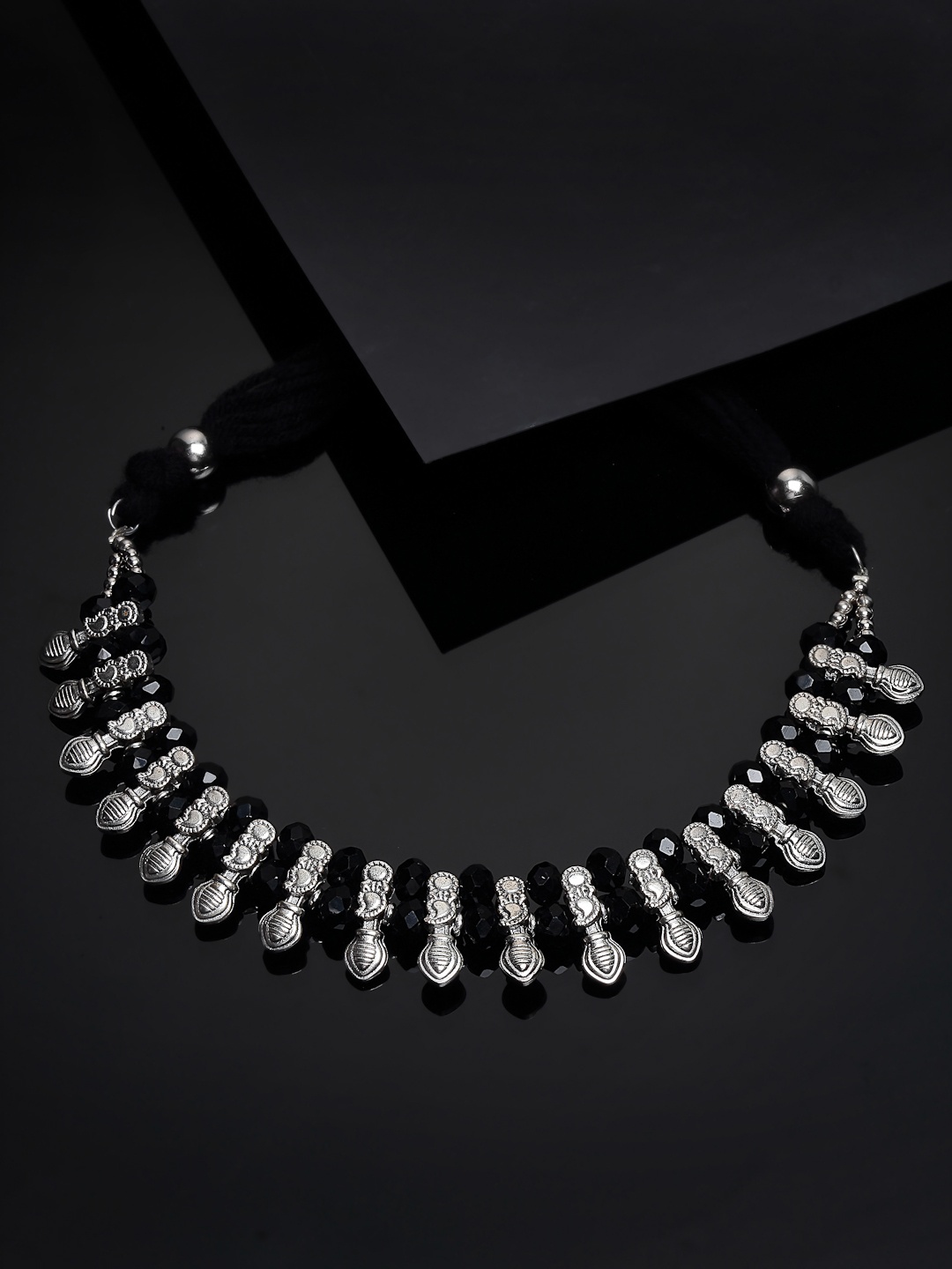 

PANASH Silver-Toned & Black German Silver Oxidised Necklace