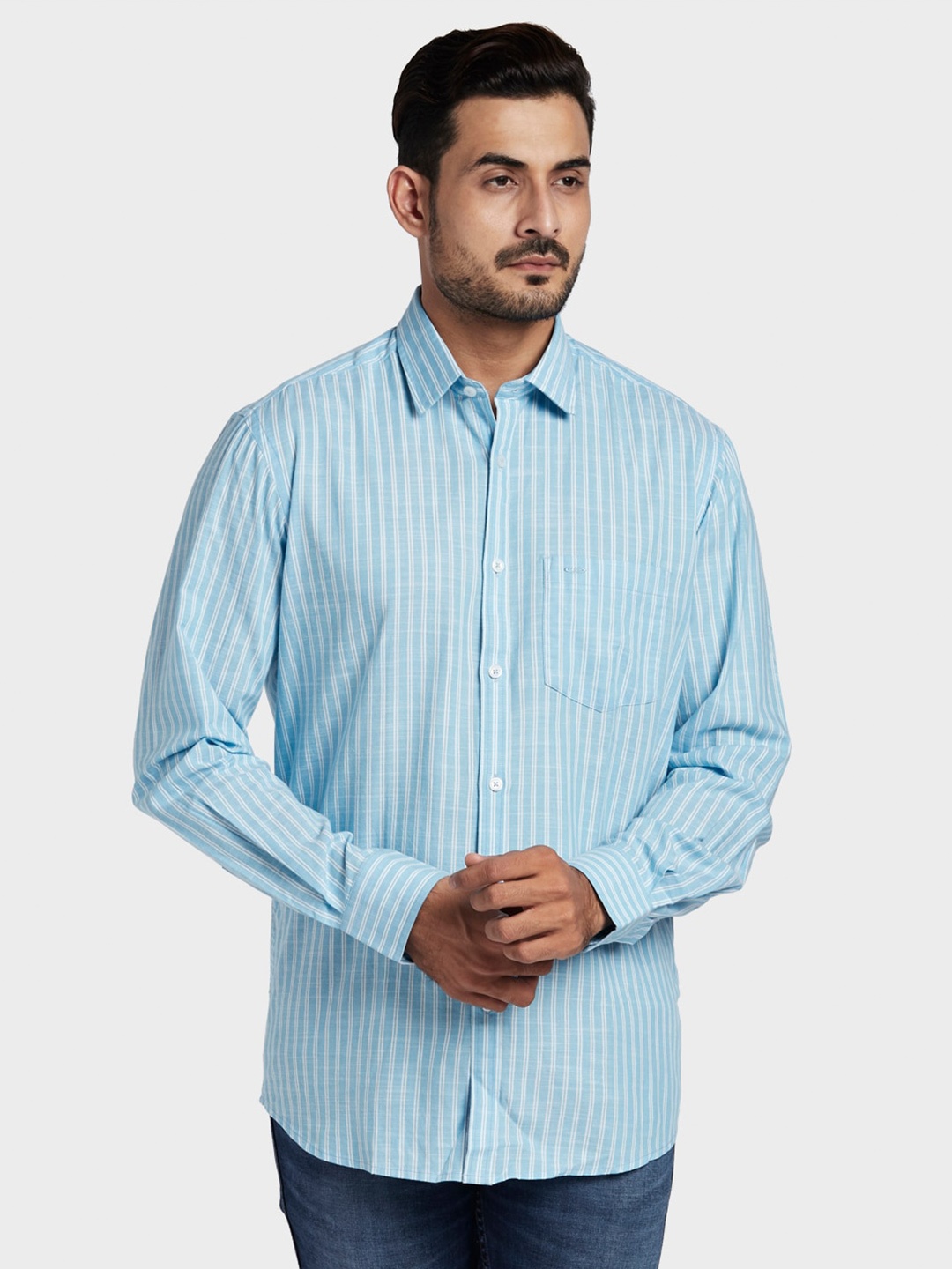 

ColorPlus Men Blue Tailored Fit Striped Casual Shirt