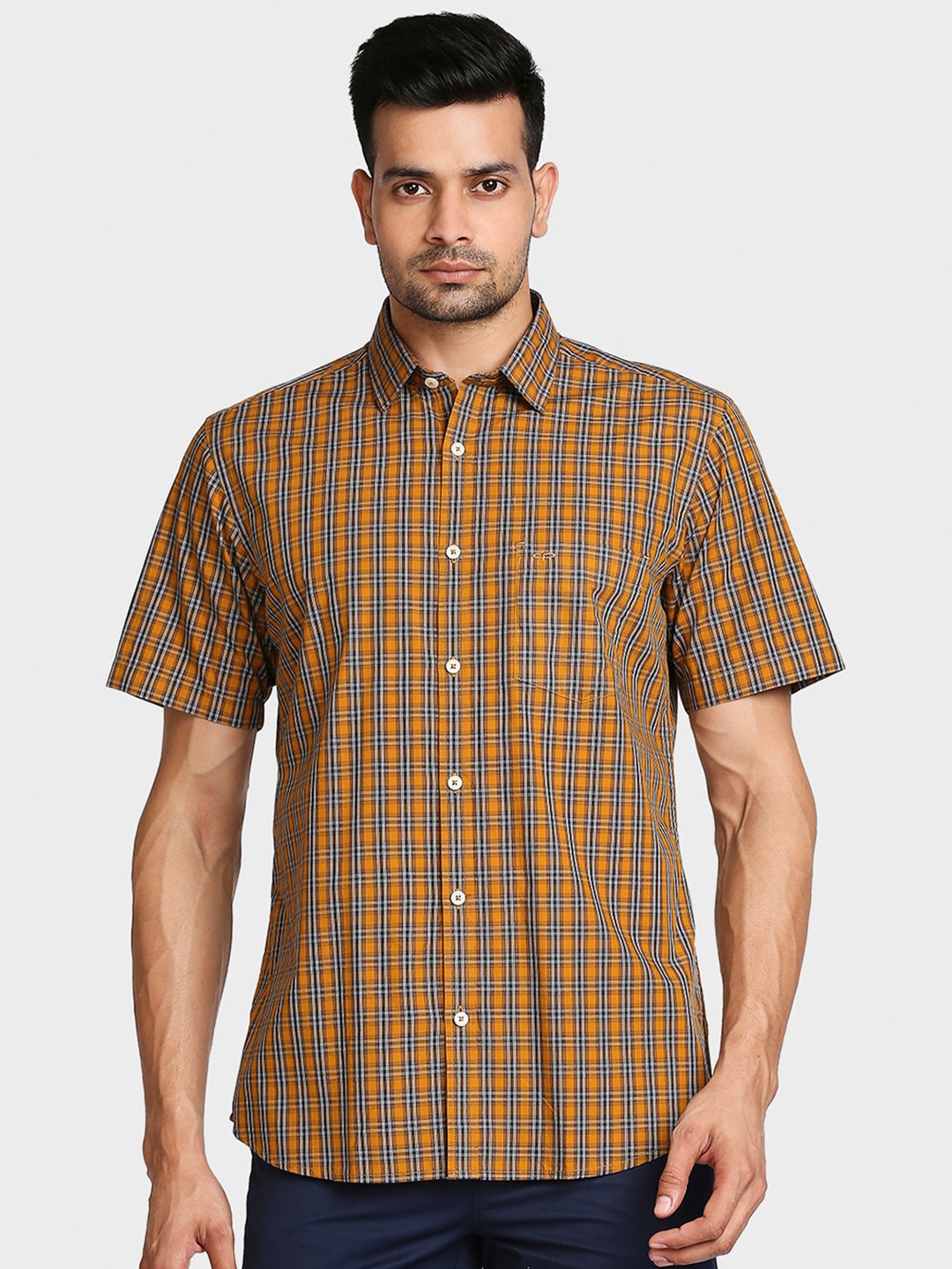 

ColorPlus Men Brown Tailored Fit Checked Casual Shirt