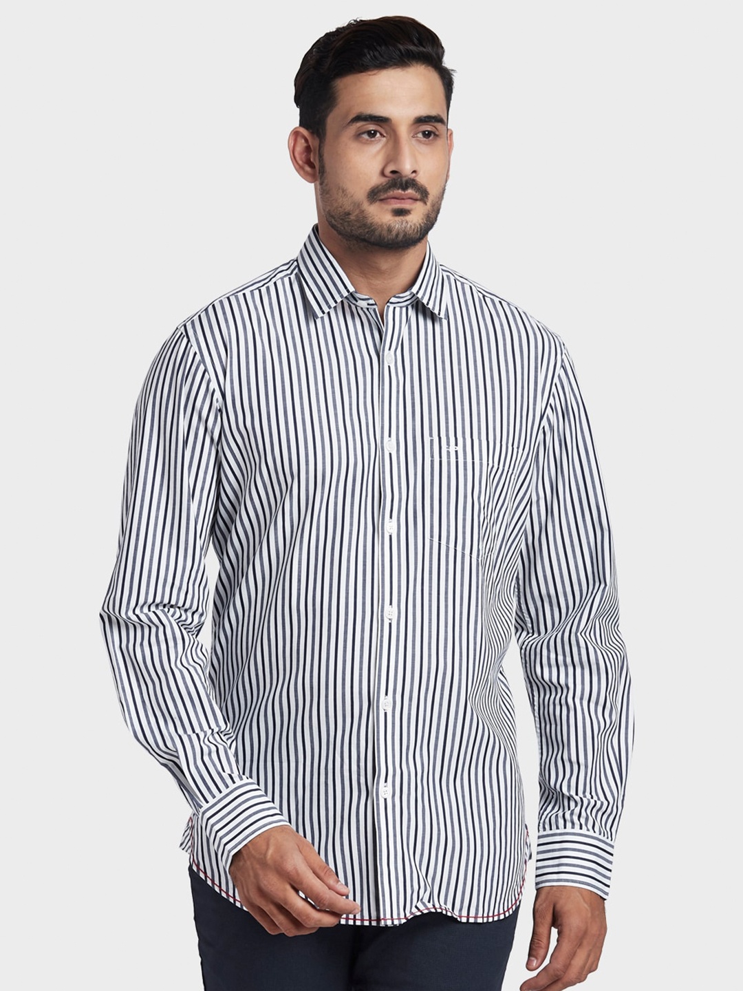 

ColorPlus Men Blue Tailored Fit Striped Cotton Casual Shirt