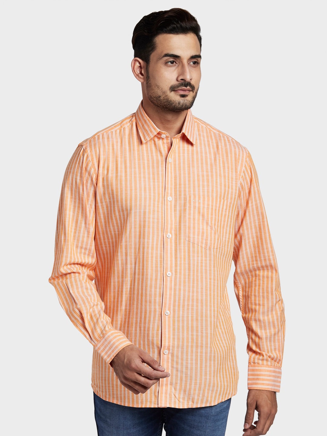 

ColorPlus Men Orange Tailored Fit Striped Casual Shirt