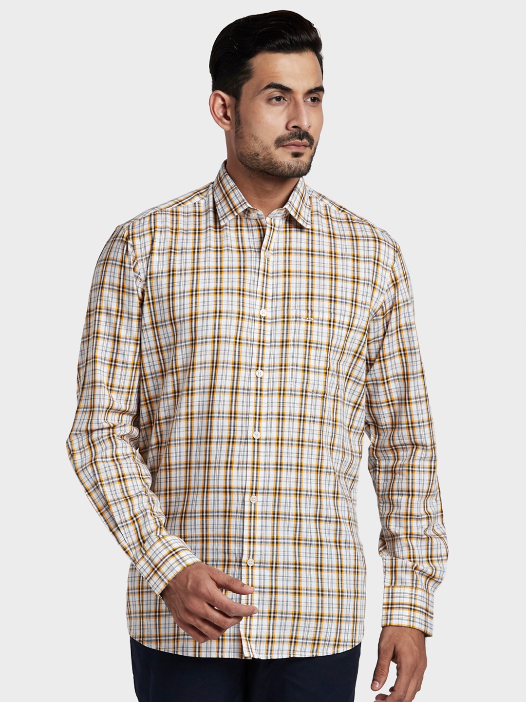 

ColorPlus Men Orange Tailored Fit Checked Cotton Casual Shirt
