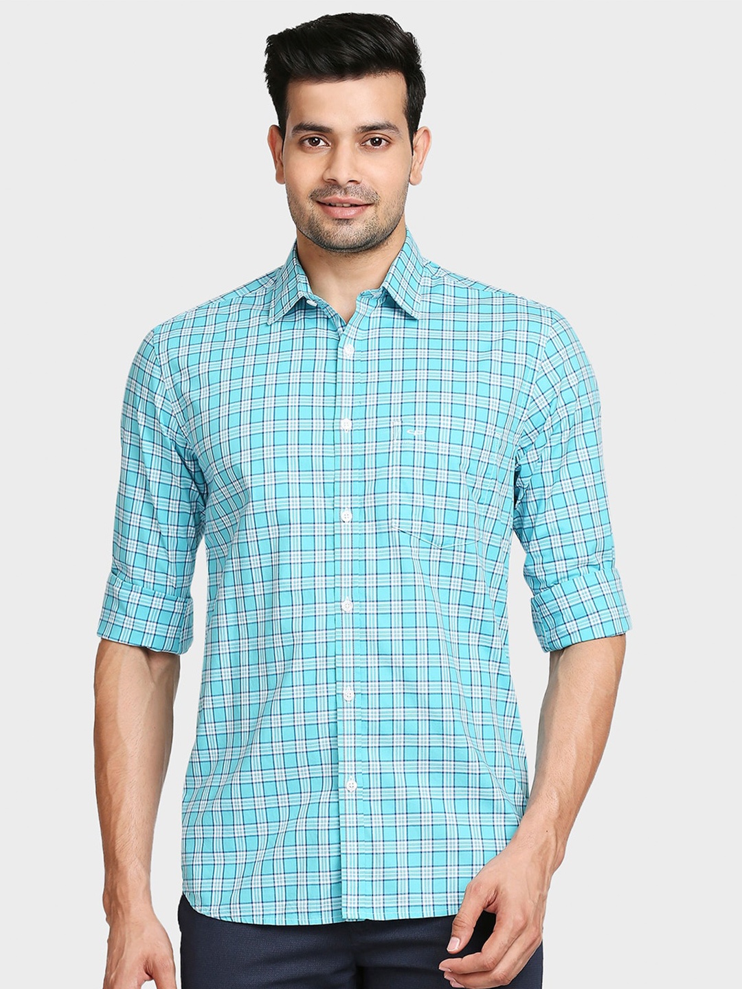 

ColorPlus Men Blue Plus Size Tailored Fit Checked Casual Shirt