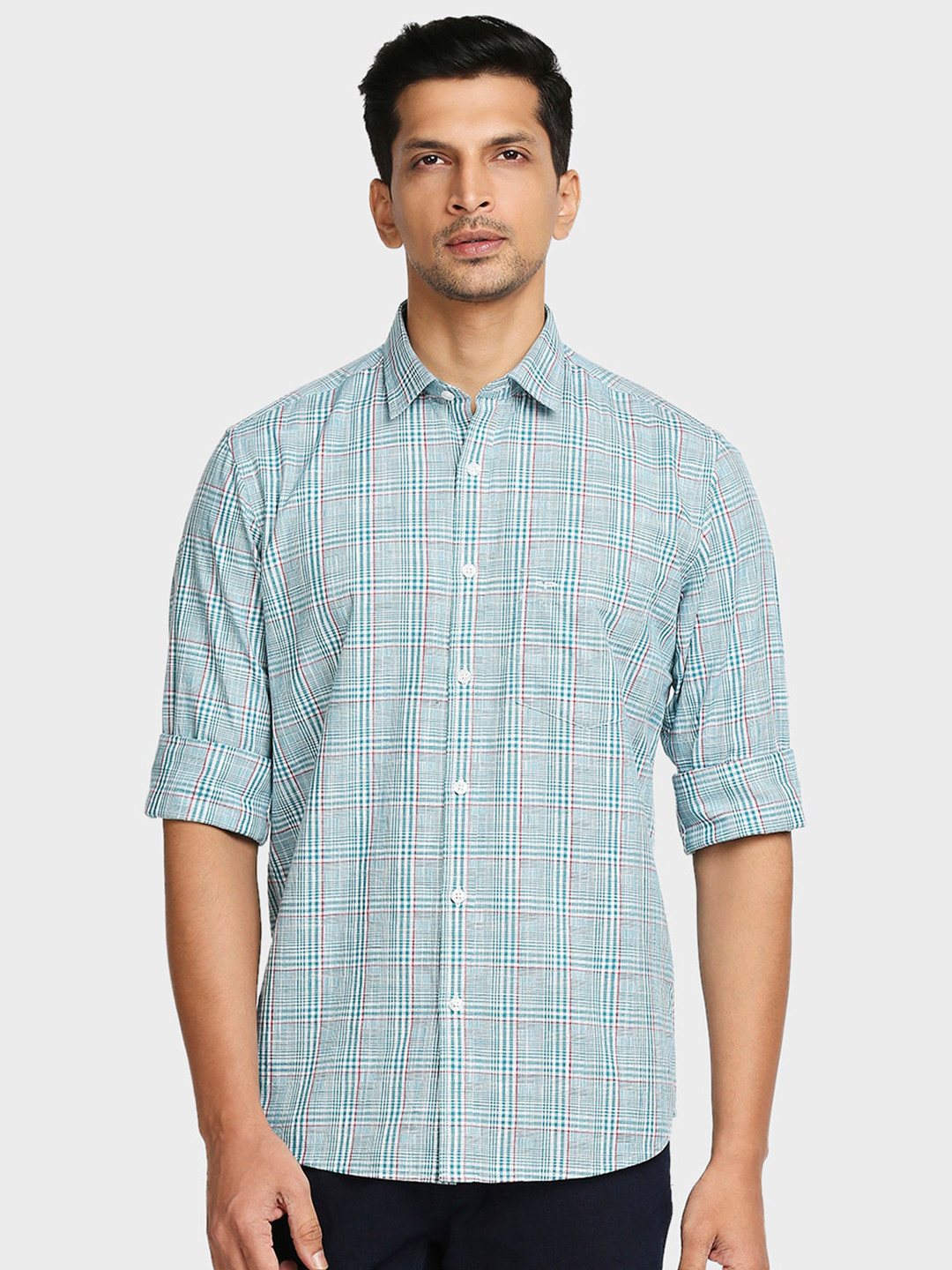 

ColorPlus Men Blue Plus Size Tailored Fit Checked Casual Shirt
