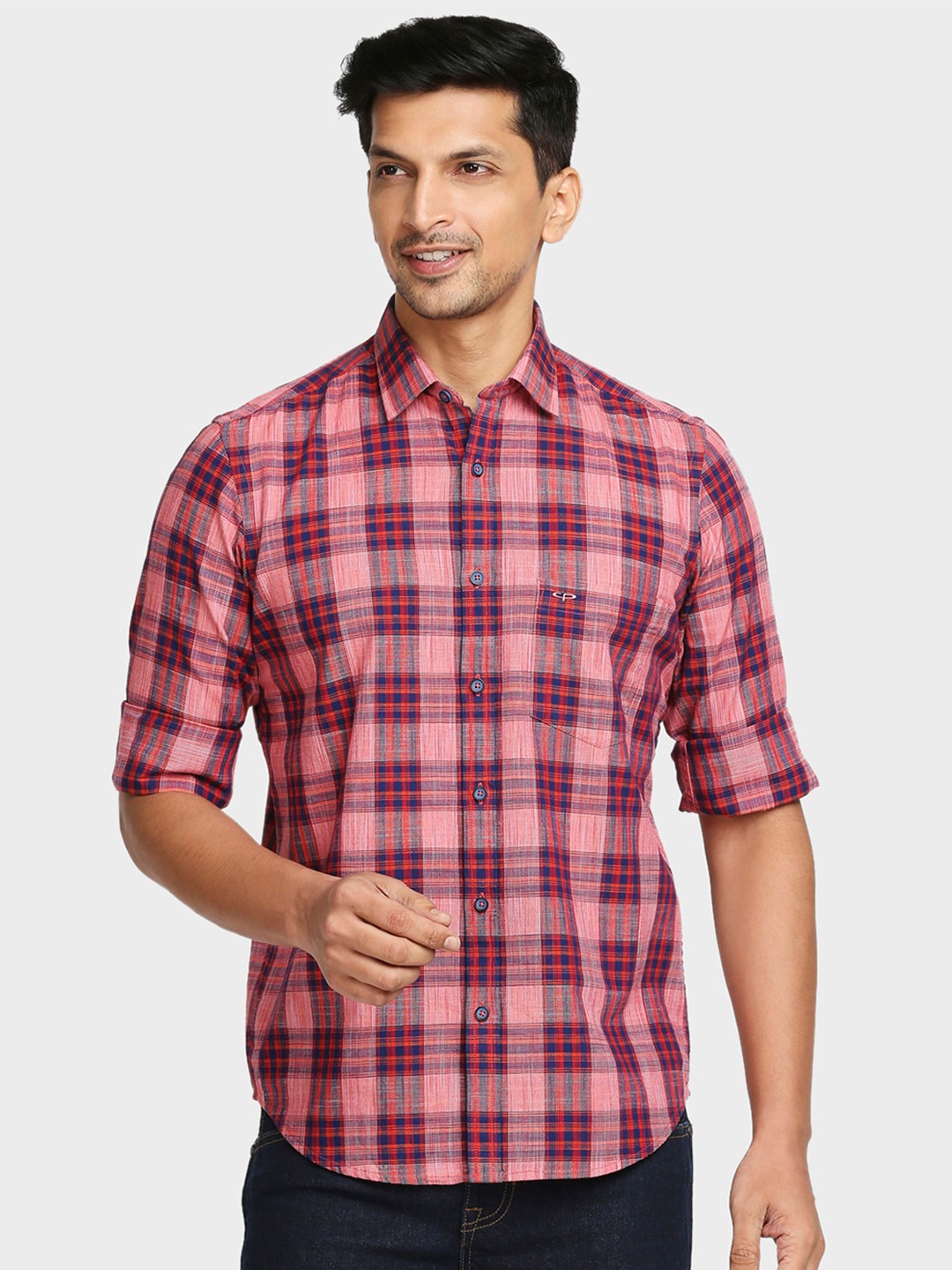 

ColorPlus Men Red Tailored Fit Checked Cotton Casual Shirt