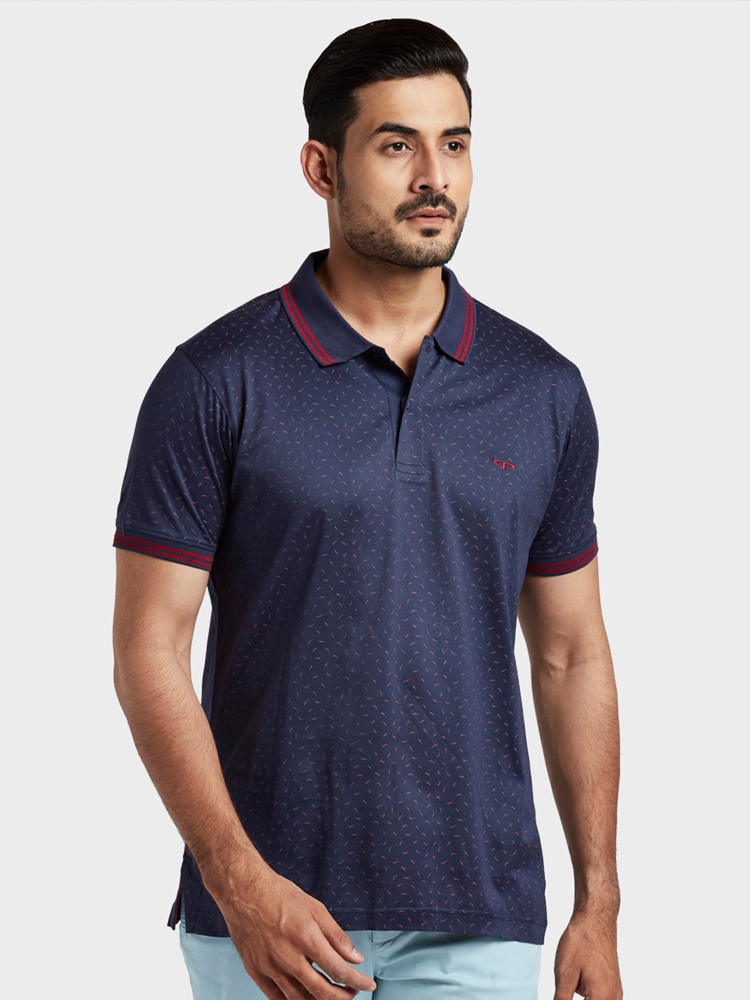 

ColorPlus Men Plus Size Blue Polo Collar Cotton T-shirt