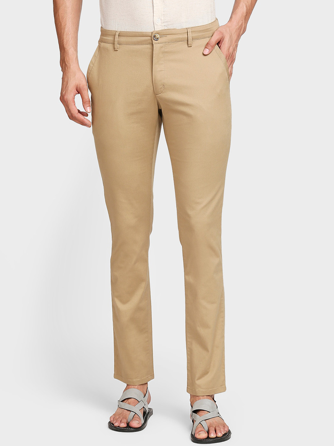 

ColorPlus Men Khaki Solid Chinos Trousers