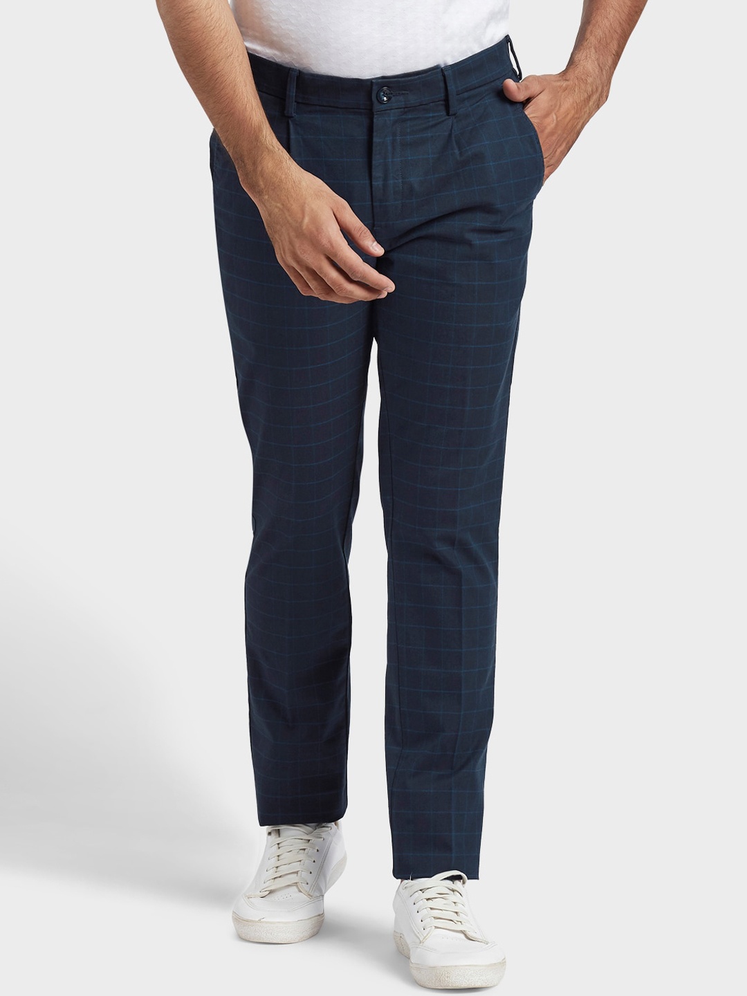 

ColorPlus Men Blue Checked Pleated Trousers
