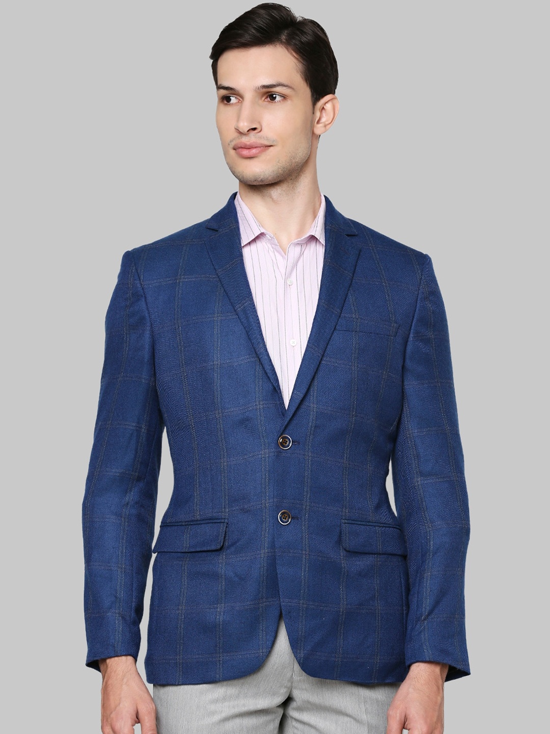 

Park Avenue Men Dark-Blue Checked Super Slim-Fit Single-Breasted Formal Blazer