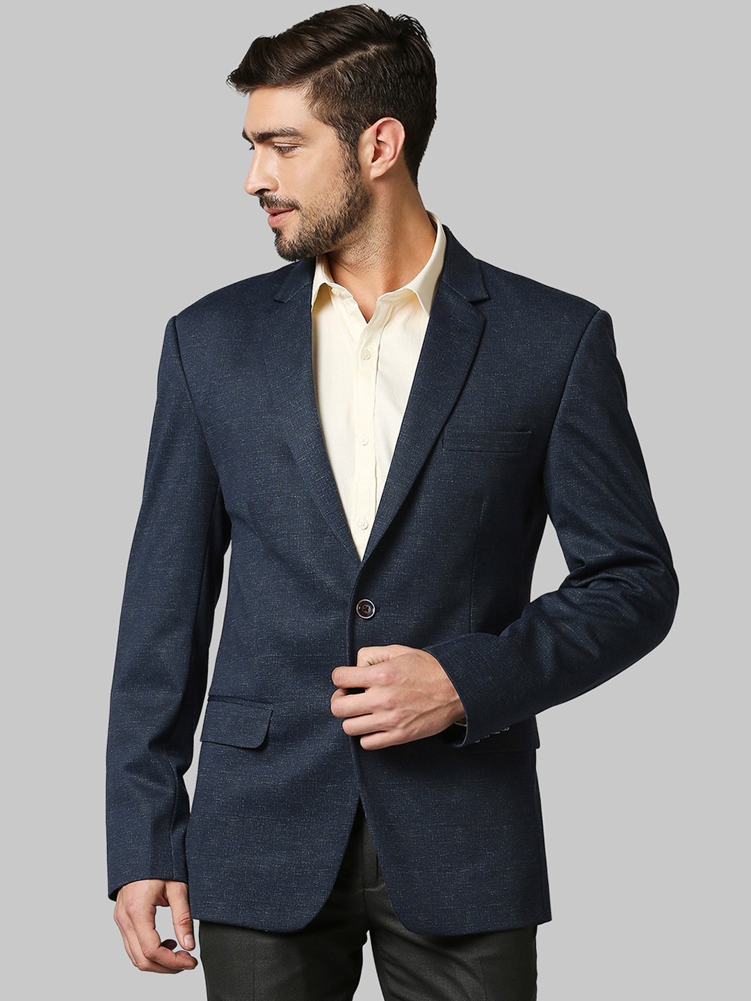 

Park Avenue Men Blue Solid Single-Breasted Formal Blazer