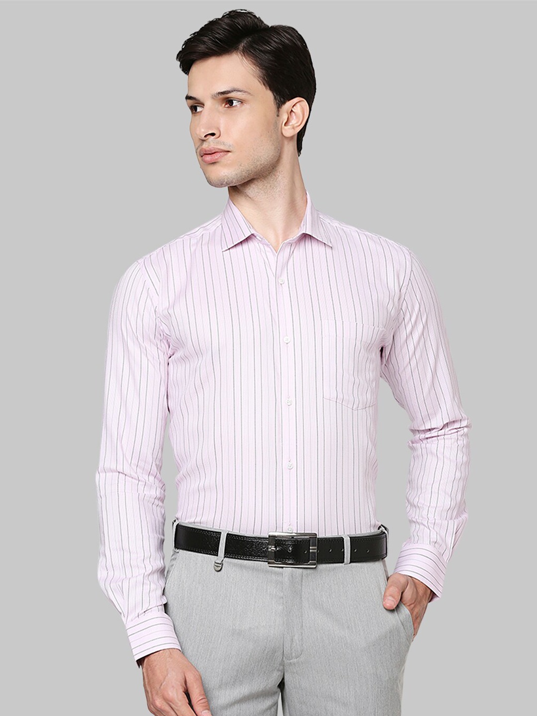 

Park Avenue Men Pink Slim Fit Striped Formal Shirt