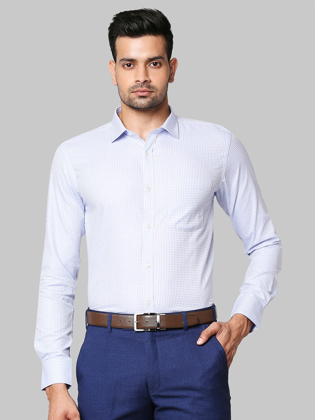 

Park Avenue Men Blue Slim Fit Checked Formal Shirt