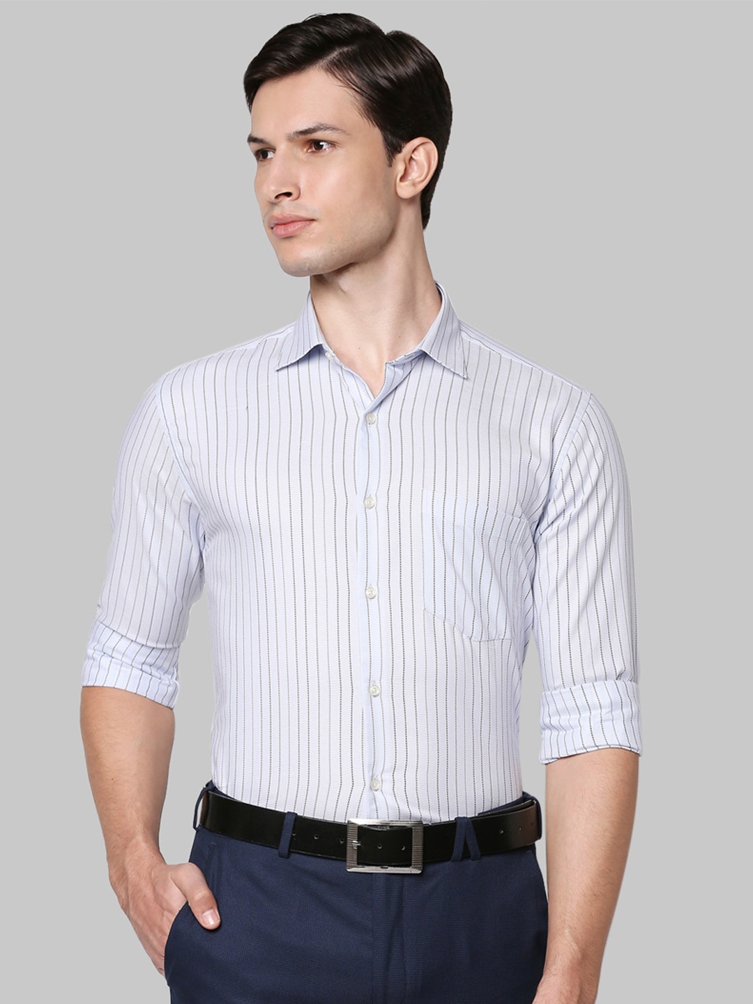 

Park Avenue Men Blue Slim Fit Striped Formal Shirt