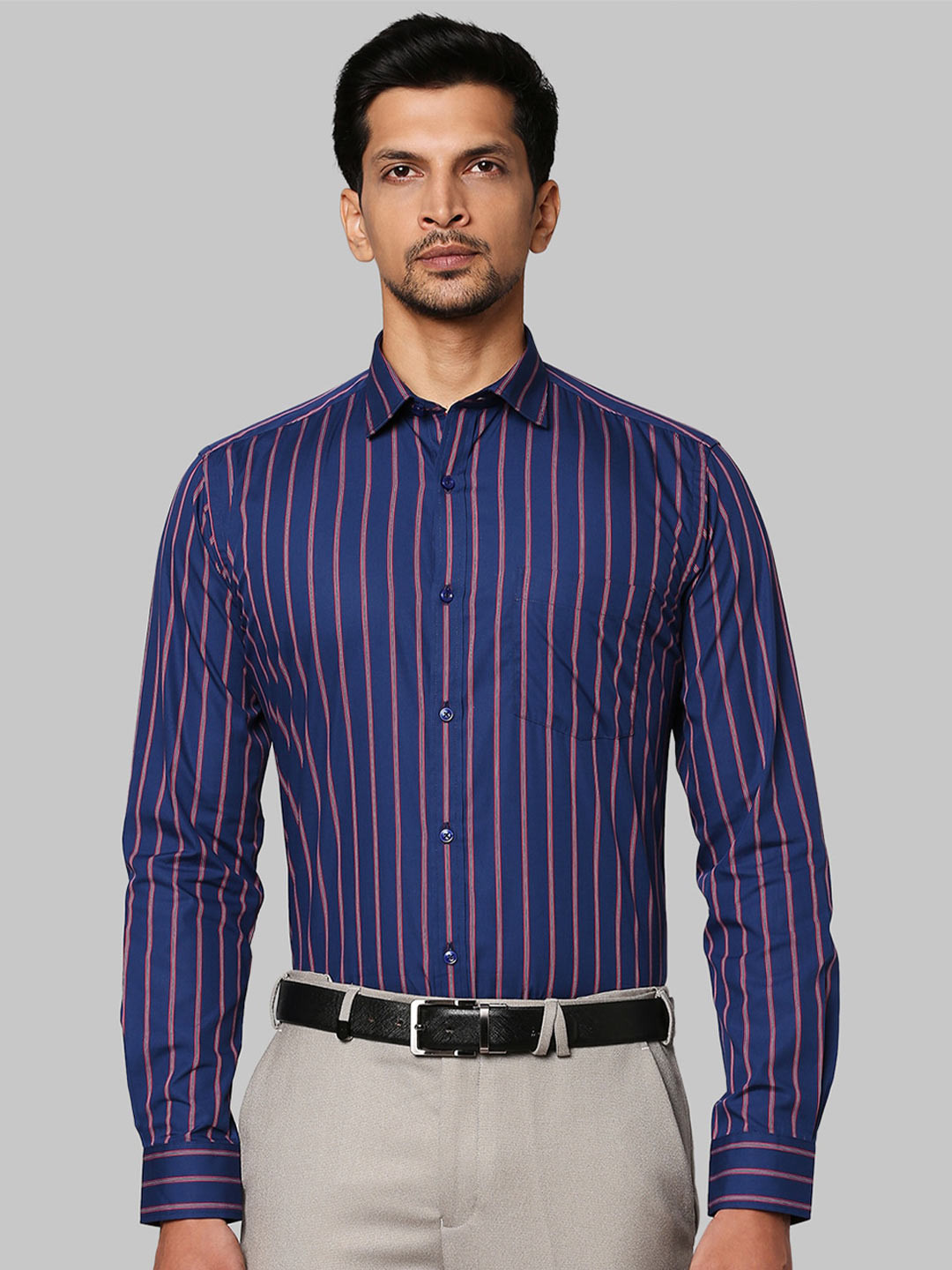 

Park Avenue Men Blue Slim Fit Striped Formal Shirt