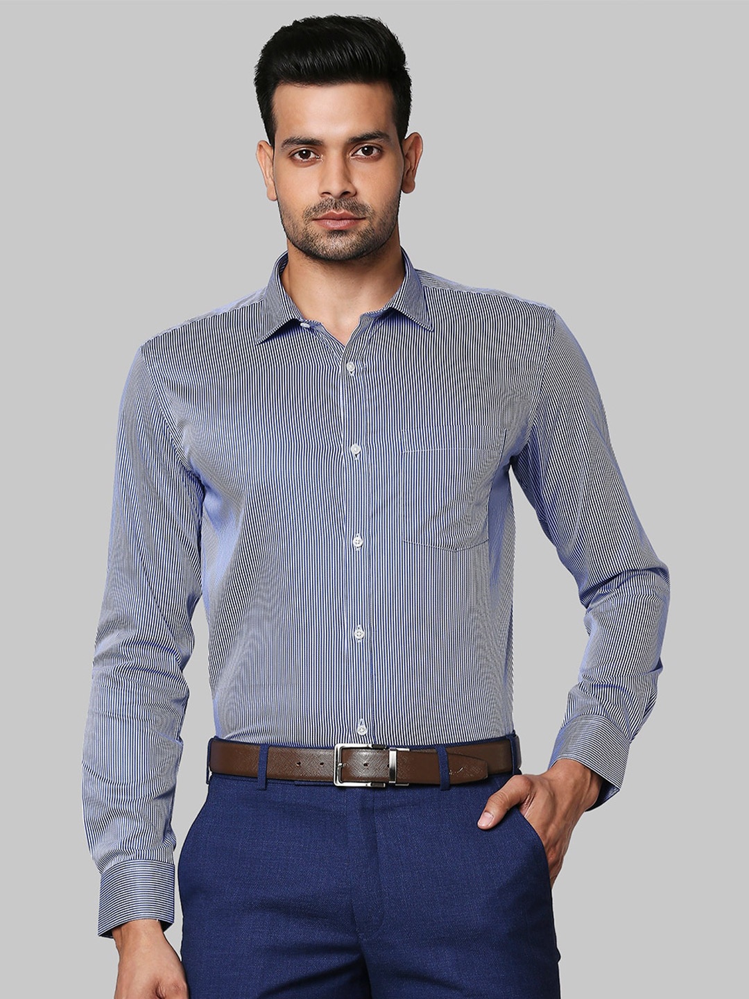 

Park Avenue Men Blue Slim Fit Striped Cotton Formal Shirt