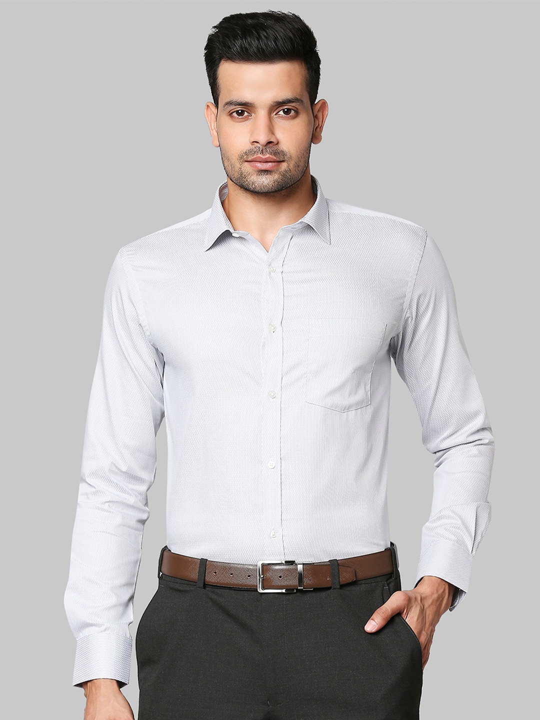 

Park Avenue Men Grey Slim Fit Cotton Formal Shirt