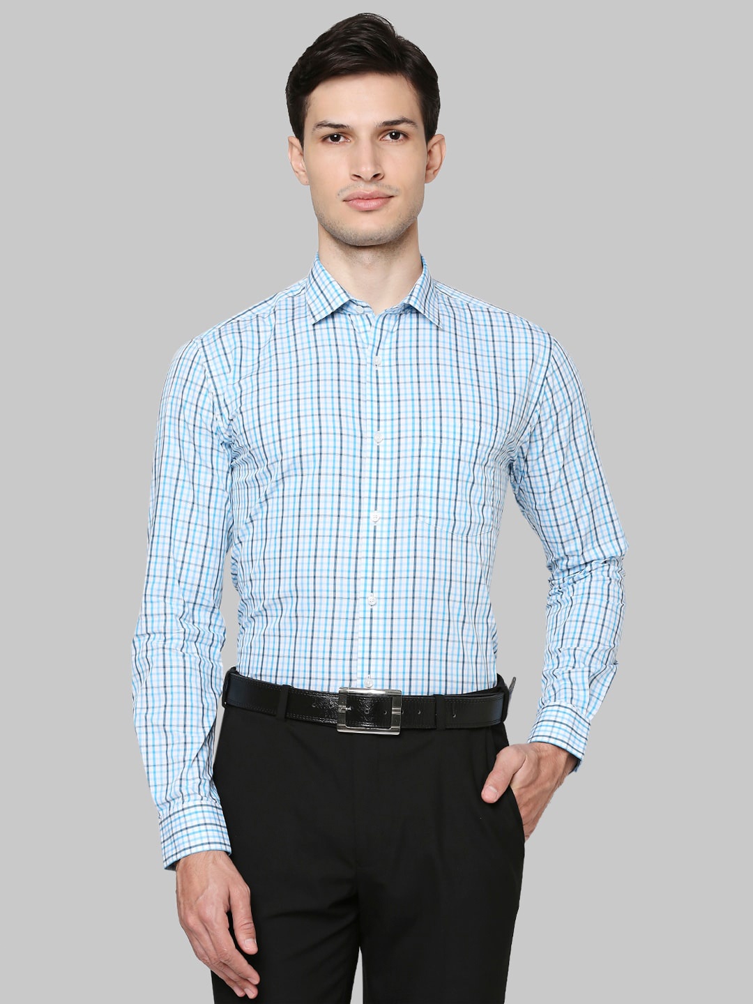 

Park Avenue Men Blue Checked Cotton Formal Shirt
