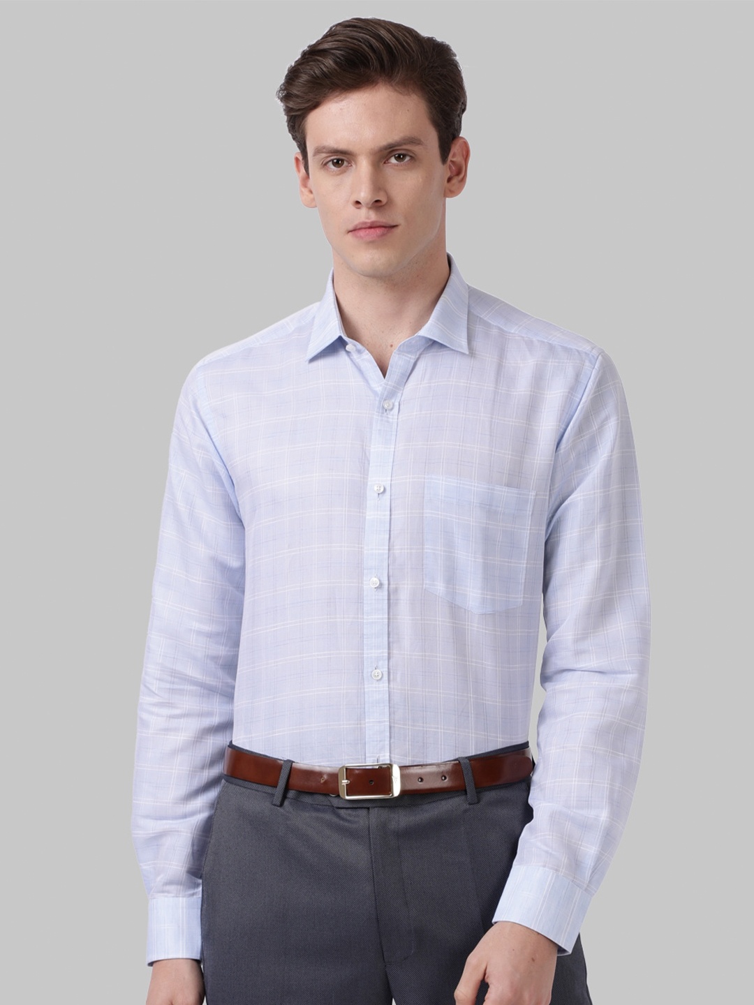 

Park Avenue Men Blue Slim Fit Checked Formal Shirt