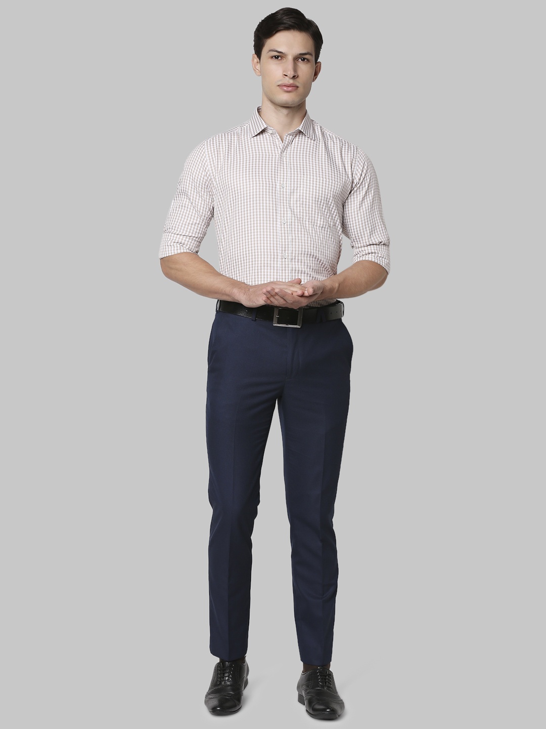 

Park Avenue Men Beige Grid Tattersall Checked Formal Shirt