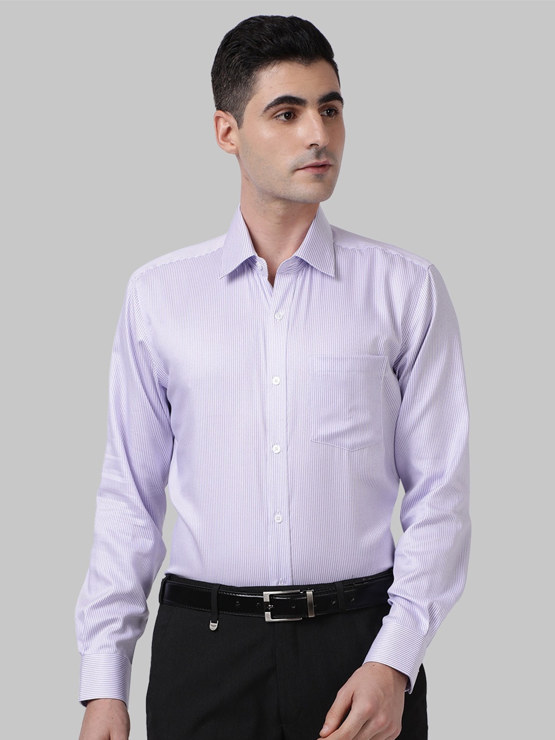 

Park Avenue Men Purple Striped Cotton Formal Shirt